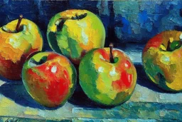 Abstract impasto oil painting of an apples on a table in the style of cezanne cezanne