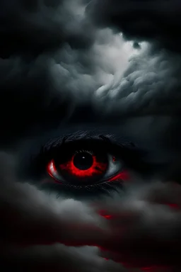 OJOS ROJOS EN UN FONDO DE TINIEBLAS NUBES TORMENTOSAS