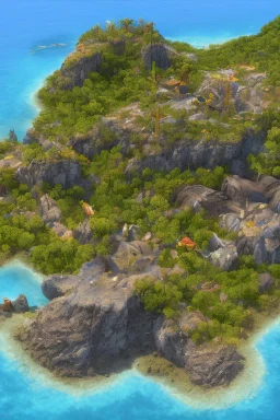 Close-up animation image of an island full of wild warthog