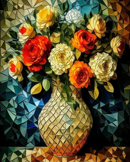 Lace flowers in a vase cubism