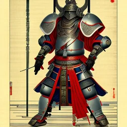 Ukiyo-e Style , Male Samuri in armour, full body