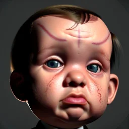 Alfred Hitchcock toddler, full body, dramatic lighting, hyper realistic