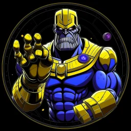 thanos flexing infinity gauntlet animated inside a medalion