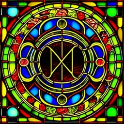 round coaster of letter M with stained glass window effect, highly detailed, intricate, warm colors, stained glass window, glossy from rain, warm lighting, dramatic lighting