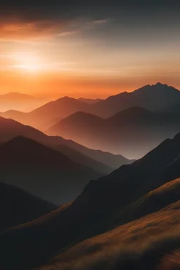 mountain range with sunset.