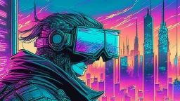 Clear Focus, High resolution, Cyberpunk skyline, comic style