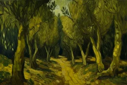 A dark yellow olive jungle painted by Vincent van Gogh