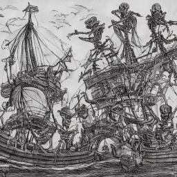 Skeleton pirates on a big, scary ship, artistically