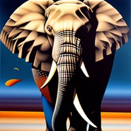 Cubist painting of an elephant