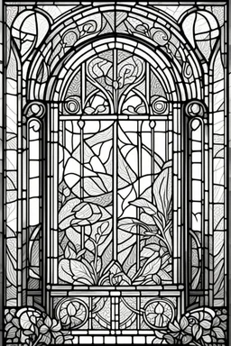 kids coloring page, stained glass window, cartoon style, thick lines, low detail, no shading