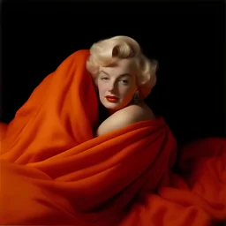 A photograph of marilyn monroe inthe style of milton greene, orange blanket