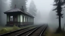 old station in big forest orror fog