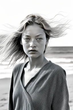 Gemma ward, little girl, on the beach, in the wind