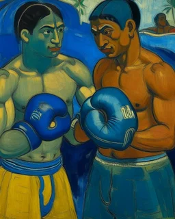 Blue water boxing gloves painted by Paul Gauguin