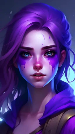 A beautiful girl with a purple face A game hero that is nowhere to be found