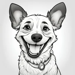 Coloring page, white background, smiling dog, disney style