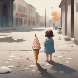 Little girl who has dropped an ice cream cone on ground and is looking at it sadly, by Edward Tufte, artistic, profound, dramatic, digital illustration