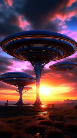 sky futuristic base of aliens sunset