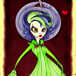 extrem tim burton style and disney style of an old and extrem malicious stepmother, sharp focus, sneaky eyes, old face