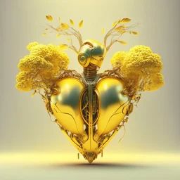 golden robot heart with tree wings