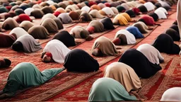 Religious leader, male, 30 years old, at the mosque wearing a turban, traditional Islamic cap, and using a prayer rug.