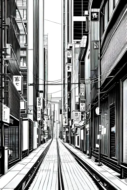 Tokyo alley, line arts, greyscale