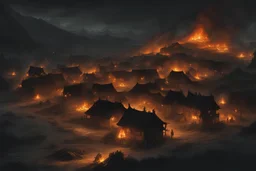 burning village at night