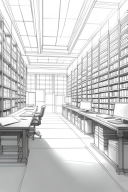 Library, state-of-the-art computers, book search. High-quality drawing, 8K