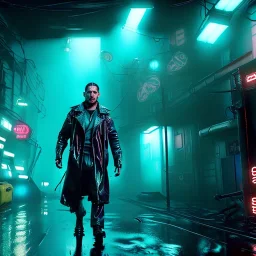 Actor, tom hardy, blade runner style, rain, fog, neon ambient, gradient color, clean skin, circuits, latex coat, cyber punk, neon, tubes, portrait, studio photo, unreal engine 5, smooth color, 16 bit, god lights, ray tracing, RTX, lumen lighting, ultra deatail, volumetric lighting, 3d, finely drawn, hd.