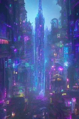 psychedelic skyscraper city detailed and intricate, mega, realistic, lsd, night