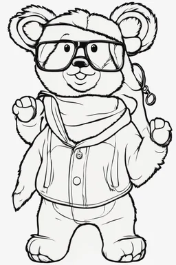 Outline art for cute coloring pages with bear with glasses, full body, white background, sketch style, only use outline, clean line art, no shadows and clear and well outlined.