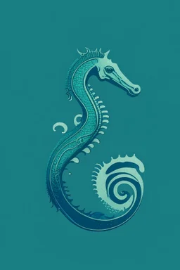 minimalist logo featuring seahorses in a katamaran in gothic style and blue-green hues.