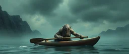 ancient ogre troll in kayak