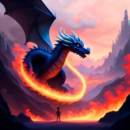 Pixar Disney Style, Dragons, Fire and Smog, Fantasy, Universum, Background black, Black border around the image.