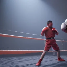 Man boxing in the ring unreal 5, octane render,cinema4d, dynamic lighting, 8k, redshift render, highly, hyperrealism ultra detailed, hyper realistic.