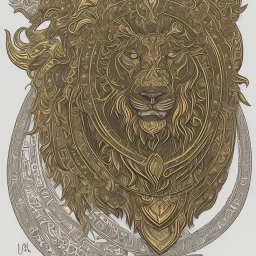 lion, black, gold outline, Moroccan traditional art, flowers, royal badge in forhead, details, 3d, 4k