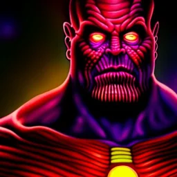 Ultra detailed fullbody Portrait in oil on canvas of Thanos merges with Red Lantern ,extremely detailed digital painting, extremely detailed face,crystal clear Big eyes, mystical colors ,perfectly centered image, perfect composition, rim light, beautiful lighting,masterpiece,8k, stunning scene, raytracing, anatomically correct, in the style of robert e howard and Ken Kelley and Ohrai Noriyoshi and Simon Bisley and tomzj1