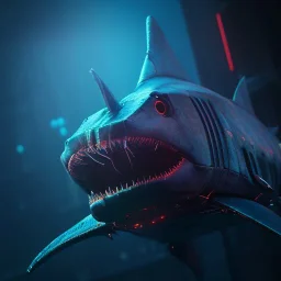 cyberpunk cyber shark deep water unreal 5, octane render, cinema4d, redshift render, hyper realistic, cenematic, vibrancy, synthwave, retouch, centered, dynamic lighting, dramatic lighting, 4k, highly detailed, attractive beautiful, realistic, virtual reality, epic composition, holographic,