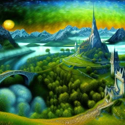 Epic Drawing of scenery of The LOTR estilo Van Gogh 4k