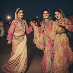 Pakistani Pukhtoon Women smiling & Dancing at night