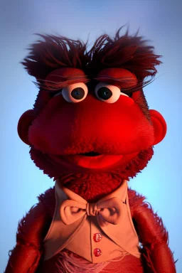 Waist up muppet Portrait, Nicolás maduro muppet doll, mustache, photo studio, red background, unreal engine 5, concept art, art station, ray tracing, lumen lighting, ultra detail, volumetric lighting, 3d.