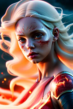 Portrait of {Scarlet Witch} with {Blonde} hair and with cute face, {Water and fire}, perfect composition, hyperrealistic, super detailed, 8k, high quality, trending art, trending on artstation, sharp focus, studio photo, intricate details, highly detailed, by greg rutkowski
