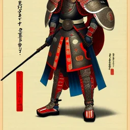 Ukiyo-e Style , Male Samuri in armour, full body