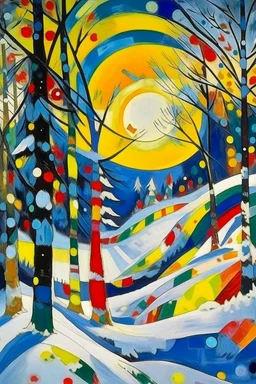 A winter forest covered in snow painted by Wassily Kandinsky