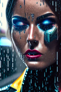 Half woman, half machine, crying in the rain, malfunctioning, chaos, abstract, super rare, super realistic, 8k