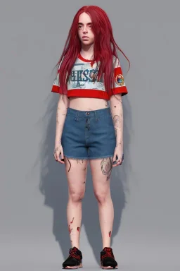 Billie Eilish, in shorts, photorealistic, 8k