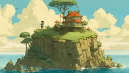 lonely sun island drawn by studio ghibli