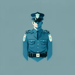 A minimalist design of a policeman in uniform with a badge on his chest.