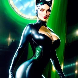 fullbody portrait 'beautiful Sexy Busty CatWoman',wearing skintight transparent suit,crystal clear green eyes,painting by gaston bussiere, greg rutkowski, yoji shinkawa, yoshitaka amano, tsutomu nihei, donato giancola, tim hildebrandt, oil on canvas, cinematic composition, extreme detail,fit full head inside picture,32k