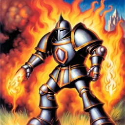 fantasy 90's tcg art of a flame knight